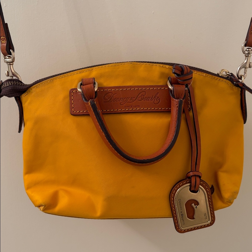 Dooney & Bourke Yellow Nylon Crossbody with Brown Leather Trim